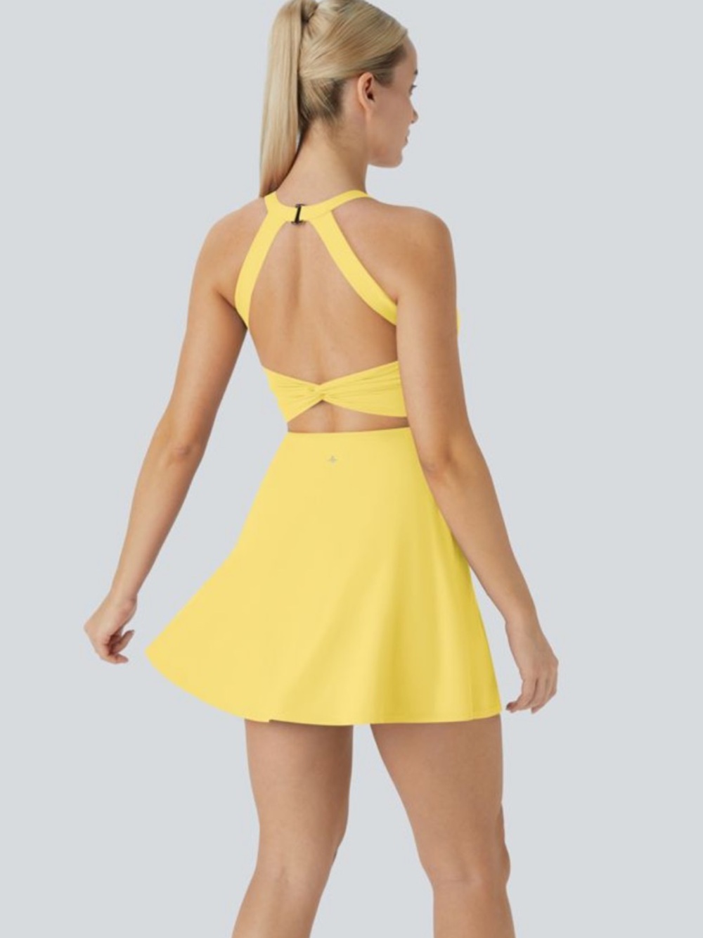 Halara SoftlyZero Backless Tennis Dress Goldfinch Built-In Shorts Cool Touch - Picture 2 of 9